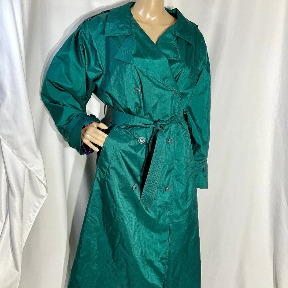 Vintage London Fog Sz 8 Trench in 80s Colors Teal & Purple Womens Coat Retro